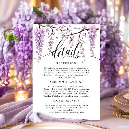 Blumenschrift Lila Wisteria Calligraphy Details Begleitkarte