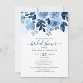 Blumenschrift Navy Blue Watercolor Brautparty Einladung (Vorderseite)