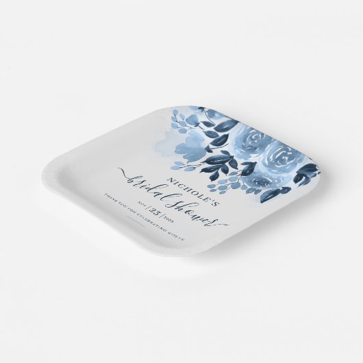 Blumenschrift Navy Blue Watercolor Brautparty Pappteller (Gewinkelt)