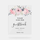 Blumenschrift Pink Watercolor Wedbook Acrylschild (Vorderseite)