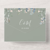 Blumenschrift QR Code Sage Green Wedding All In One Einladung (Rückseite)