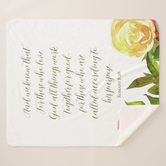 Blumenschrift Römer 8:28 Sherpadecke (Vorderseite (Horizontal))
