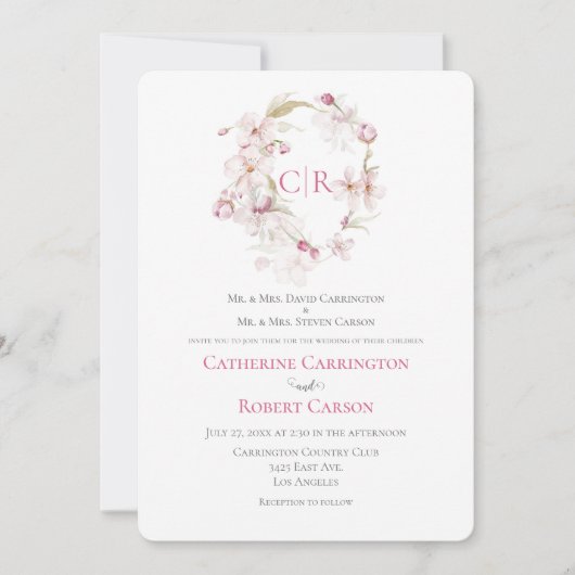 Blumenschrift Rosa Watercolor Einladung zur Hochze (Vorderseite)