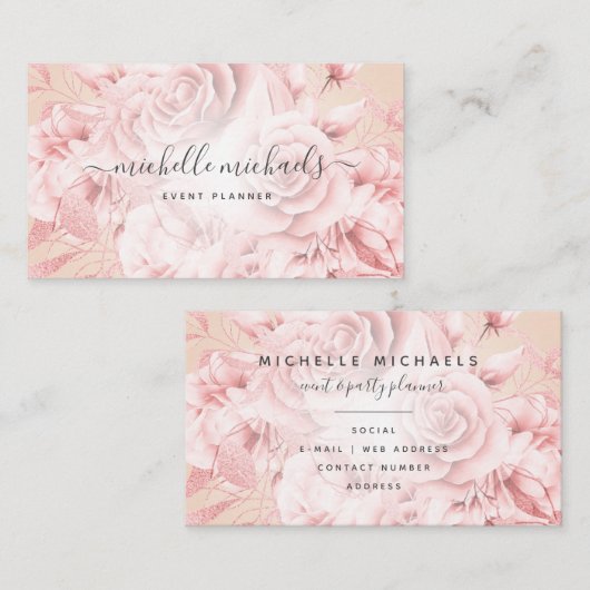Blumenschrift Rose Gold Blush Modern Script Visitenkarte (Vorne/Hinten)