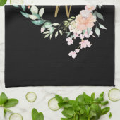 Blumenschrift-Rose-Monogramm-Gold-Schwarz Geschirrtuch (Gefaltet)