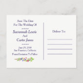 Blumenschrift "Save the Date" Postkarte (Rückseite)