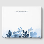 Blumenschrift Watercolor Navy Blue Wedding Gästebuch (Rückseite)