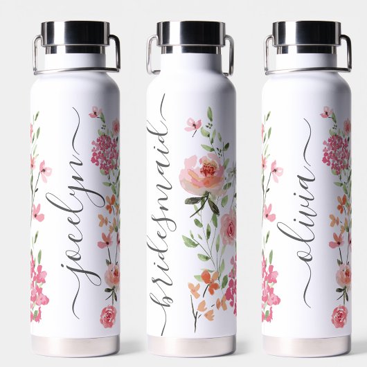 Blumenschrift Watercolor Personalisiert Bridesmaid Trinkflasche