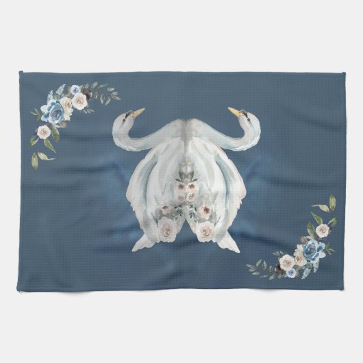 Blumenschwan-Blau-Reflexion Geschirrtuch (Horizontal)