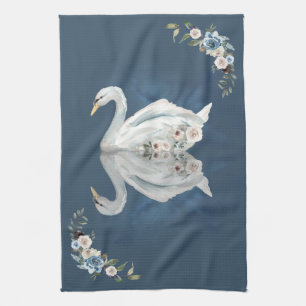 Blumenschwan-Blau-Reflexion Geschirrtuch