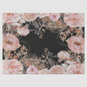 Blumenschwarz Pink BOHO Rose Gold Foliage Decoupag Seidenpapier