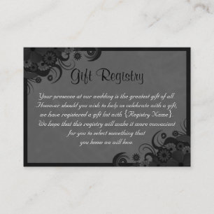 Blumenschwarz und Grau - Geschenkregister Begleitkarte