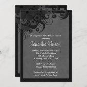 Blumenschwarz und Grau-Hochzeitsfeier laden zum Br Einladung (Vorne/Hinten)