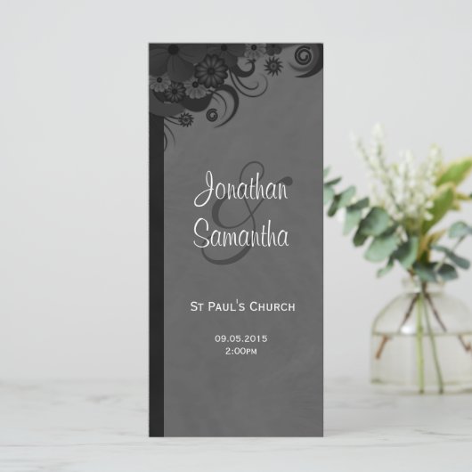 Blumenschwarz und Gray Goth Hochzeitsprogramme Programm (Stehend Vorderseite)