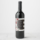 Blumenschwarz und weißer Streifen Magenta Wedding Weinetikett (Vorderseite)