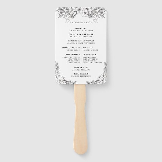 Blumenschwarz & Weiß Hochzeitsprogramm Hand Fan Fächer (Rückseite)