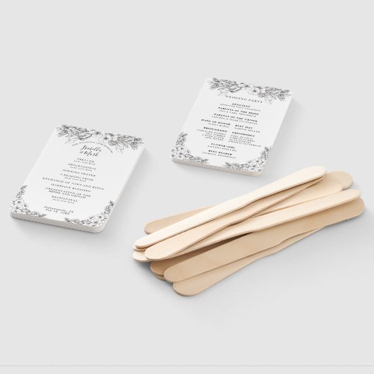 Blumenschwarz & Weiß Hochzeitsprogramm Hand Fan Fächer (Non-assembled)