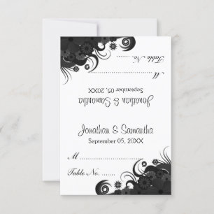 Blumenschwarz-weiße Hochzeitstische Platzkarten