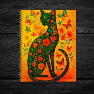 BlumenschwarzCat Notebook farbenfroh Cat Art Journ Notizblock