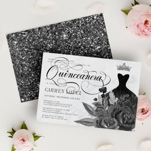 Blumenschwarze Glitzer-Prinzessinnen-Tiara Quincea Einladung