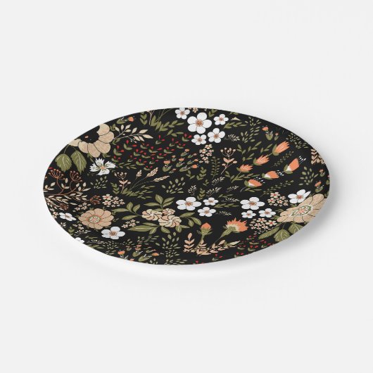 Blumenschwarze Wildblumen Botanische Blume Hochzei Pappteller (Schrägansicht)