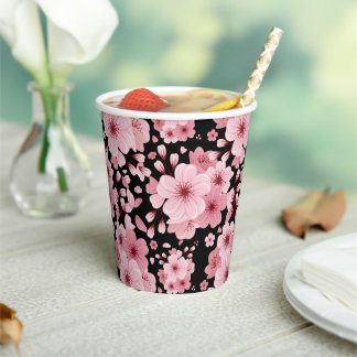 Blumenschwarzer Hintergrund Cherry Blossom Design Pappbecher
