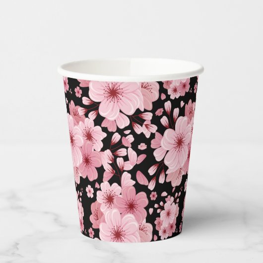 Blumenschwarzer Hintergrund Cherry Blossom Design Pappbecher (Links)