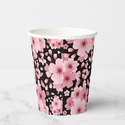 Blumenschwarzer Hintergrund Cherry Blossom Design Pappbecher (Rechts)