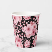 Blumenschwarzer Hintergrund Cherry Blossom Design Pappbecher (Vorderseite)