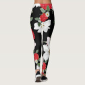 Blumenschwarzer Hintergrund Leggings (Rückseite)