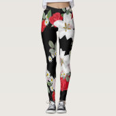 Blumenschwarzer Hintergrund Leggings (Vorderseite)