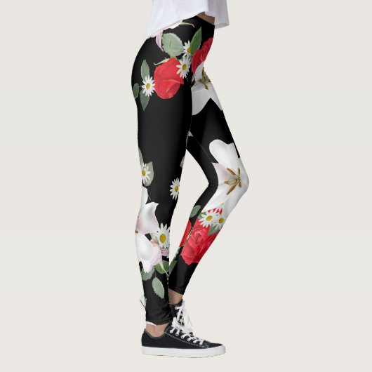 Blumenschwarzer Hintergrund Leggings (Rechts)