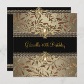 Blumenschwarzer Kaffee Perlkette 40. Geburtstag Einladung (Vorne/Hinten)