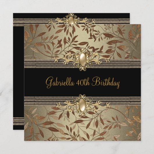 Blumenschwarzer Kaffee Perlkette 40. Geburtstag Einladung (Vorne/Hinten)