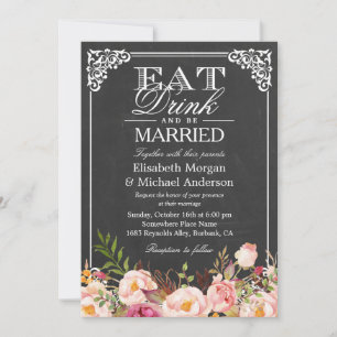 Blumenschwarzes Brett Hochzeit EAT Trinke und heir Einladung