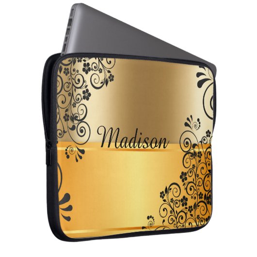 Blumenschwarzes Laptopschutzhülle (Vorne Rechts)