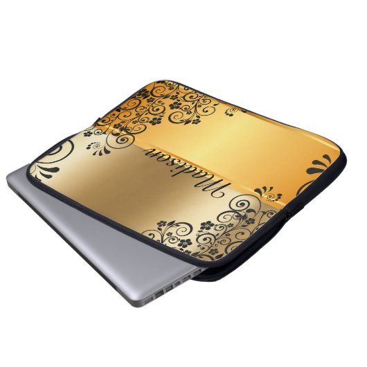 Blumenschwarzes Laptopschutzhülle (Vorne Knopf)