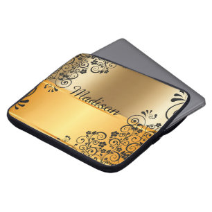 Blumenschwarzes Laptopschutzhülle