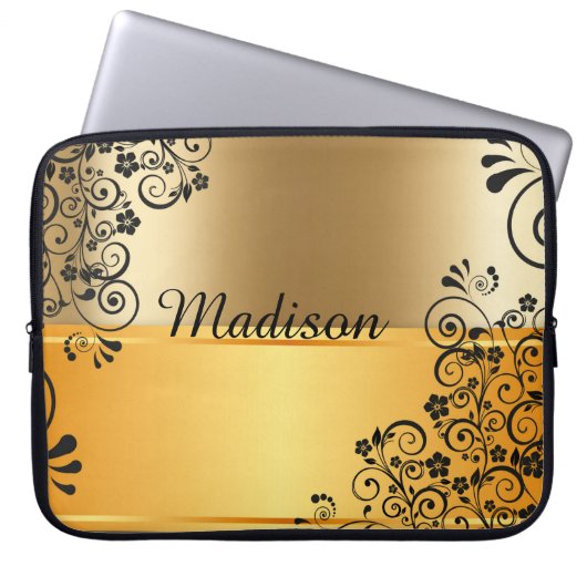 Blumenschwarzes Laptopschutzhülle (Vorderseite)