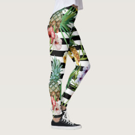 Blumenschwarzstreifen der Watercolorananas Leggings