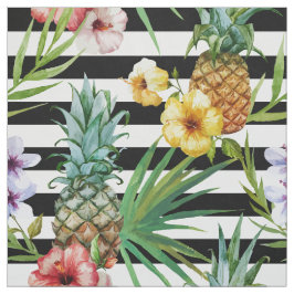 Blumenschwarzstreifen der Watercolorananas Stoff
