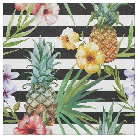 Blumenschwarzstreifen der Watercolorananas Stoff (Muster)