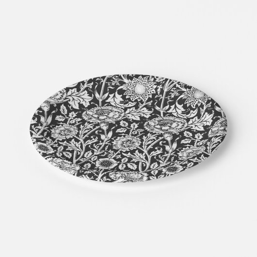 Blumenschwarzweiss-PapierTeller Pappteller (Schrägansicht)