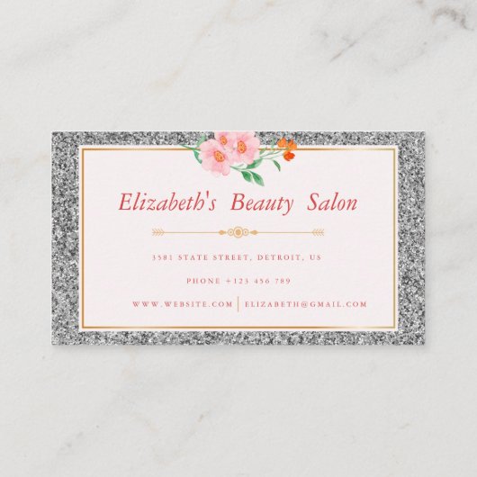Blumensilber Glitzer Makeup Artist Schönheitssalon Visitenkarte (Rückseite)