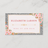 Blumensilber Glitzer Makeup Artist Schönheitssalon Visitenkarte (Vorderseite)