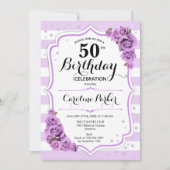 Blumensilber Weißes Lila Foto 50. Geburtstag Einladung (Vorderseite)