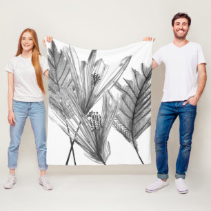 BlumenSilhouette - Grau Fleecedecke