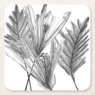BlumenSilhouette - Grau Rechteckiger Pappuntersetzer