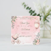 Blumensinfonie in Pink Co-Ed Girl Babydusche Dankeskarte (Stehend Vorderseite)