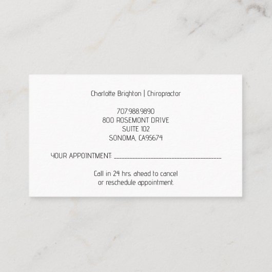 Blumenskelett Chiropraktiker Schwarzer Termin & Visitenkarte (Rückseite)